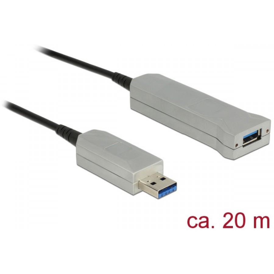 Przedłużacz USB-A M/F 3.0 20m Czarny Aktywny Optyczny Delock