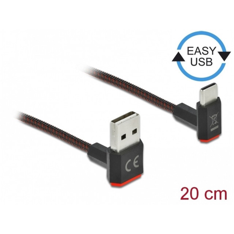 Kabel USB-C(M) Kątowy Góra->USB-A(M) 2.0 0.2m Czarny Delock