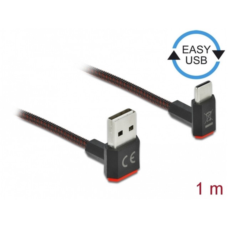 Kabel USB-C(M) Kątowy Góra->USB-A(M) 2.0 1m Czarny Delock