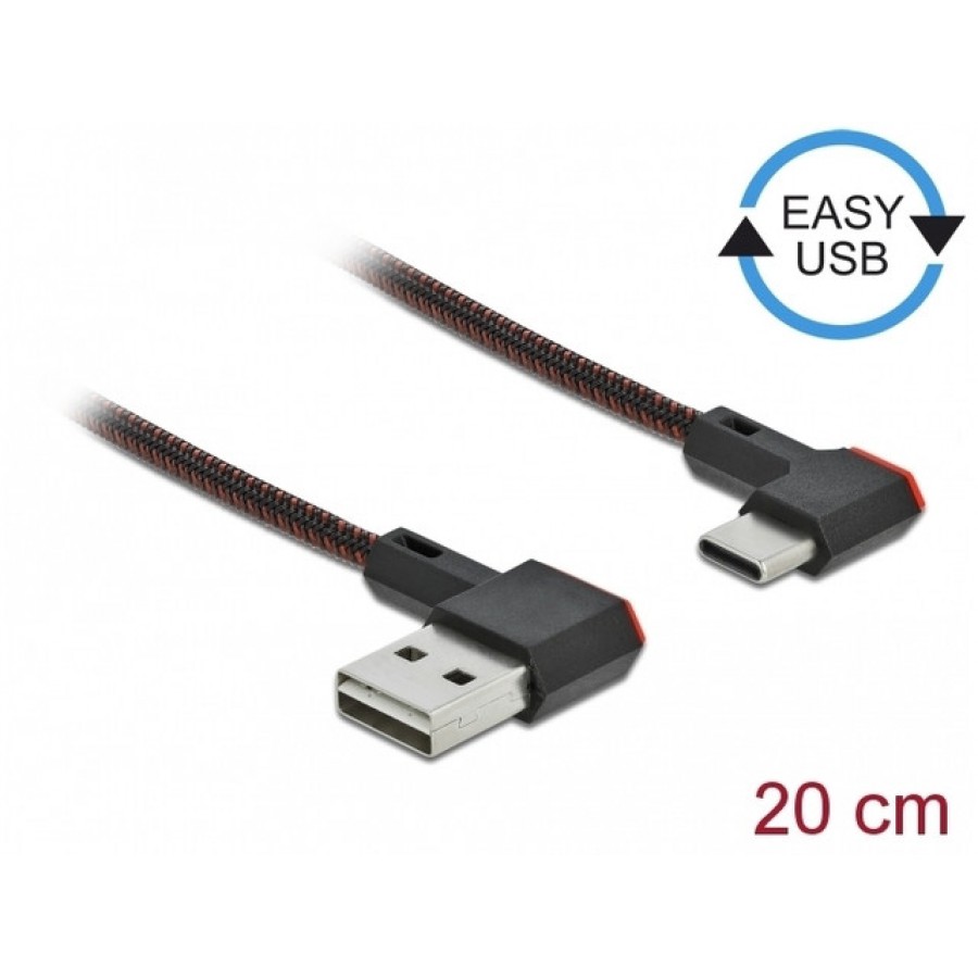 Kabel USB-C(M) Kątowy Prawo->USB-A(M) 2.0 0.2m Czarny Delock