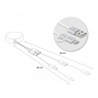 Kabel USB-A(M) -> USB Micro (M)+Lightning (M) 2.0 Srebrny/Biały Szpula 92cm Delock