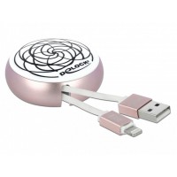 Kabel USB-A(M) -> Lightning (M) 2.0 Różowy/Biały Szpula 92cm Delock