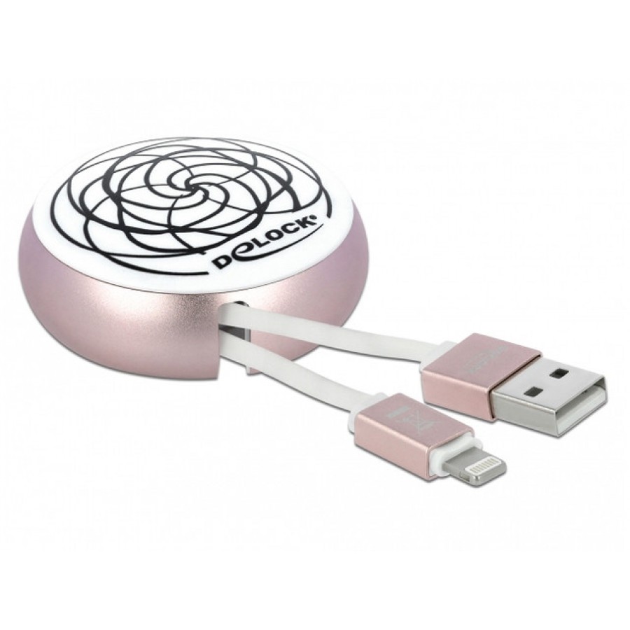 Kabel USB-A(M) -> Lightning (M) 2.0 Różowy/Biały Szpula 92cm Delock