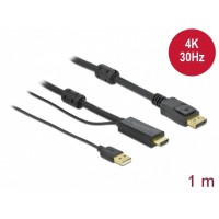 Kabel HDMI(M) -> Displayport(M) 4k 1m Zasilany USB A(M) Czarny Delock