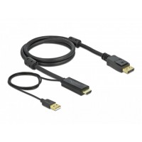 Kabel HDMI(M) -> Displayport(M) 4k 1m Zasilany USB A(M) Czarny Delock