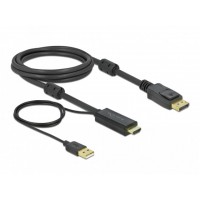 Kabel HDMI(M) -> Displayport(M) 4k 2m Zasilany USB A(M) Czarny Delock