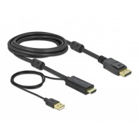 Kabel HDMI(M) -> Displayport(M) 4k 3m Zasilany USB A(M) Czarny Delock