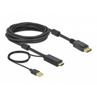 Kabel HDMI(M) -> Displayport(M) 4k 5m Zasilany USB A(M) Czarny Delock