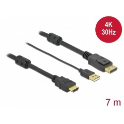 Kabel HDMI(M) -> Displayport(M) 4k 7m Zasilany USB A(M) Czarny Delock