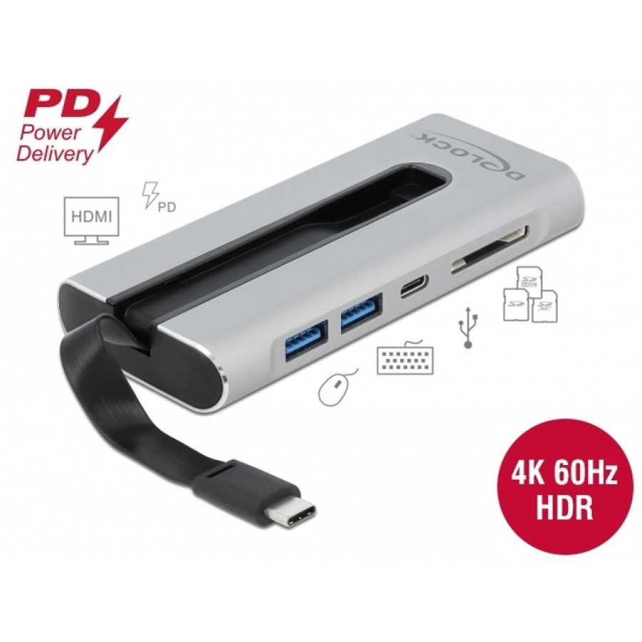 Stacja Dokująca Delock USB-C->USB-C 3.1 Gen 2, 2x USB 3.1 Gen 2, Czytnik SD/SDHC/SDXC, PD, Lan