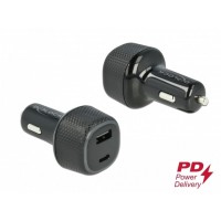 Ładowarka Samochodowa Zapalniczka Delock 1x USB 1x USB-C Power Delivery 12V/24V Czarna