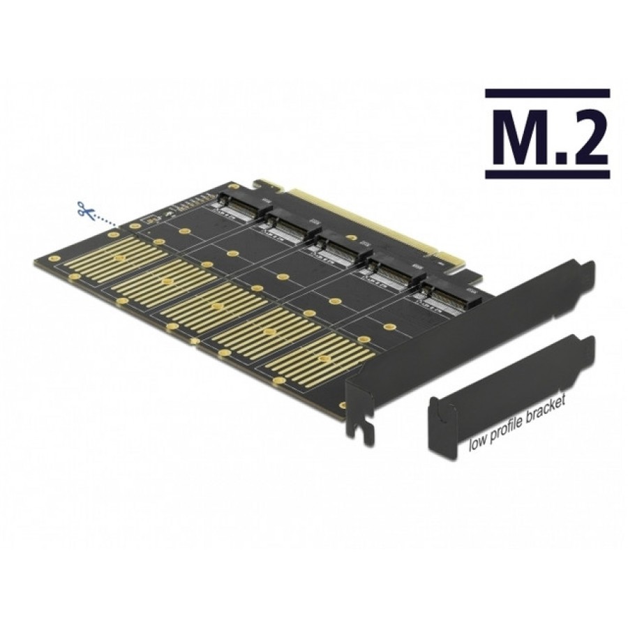 Karta PCI Express X16 ->5x M.2 Low Profile Key B + Adaptery SATA Delock