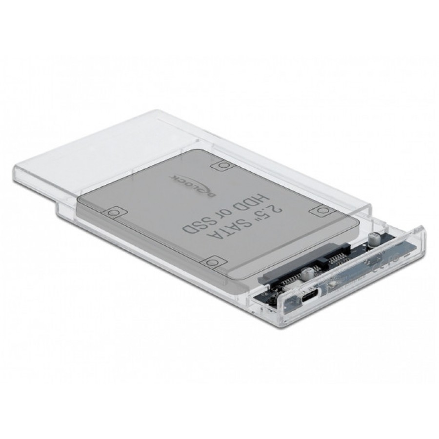 Obudowa HDD/SSD Zewnętrzna Delock SATA 2.5" USB-C 3.1 Gen 2 Przezroczysta Beznarzędziowa