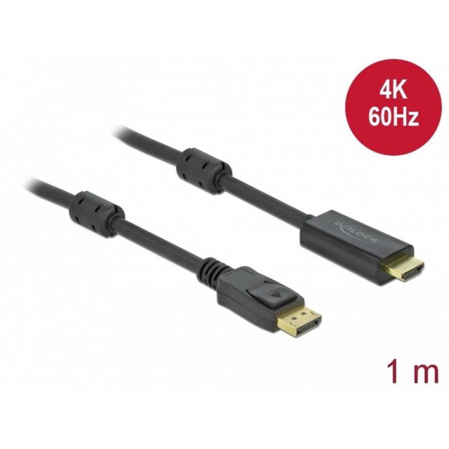 Kabel Displayport(M) V1.2->HDMI(M) 1m 4k Aktywny Czarny Delock