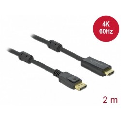 Kabel Displayport(M) V1.2->HDMI(M) 2m 4k Aktywny Czarny Delock