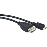 Kabel USB Micro(M)->USB-A(F) 2.0 0.15m OTG Czarny Lanberg-Oem