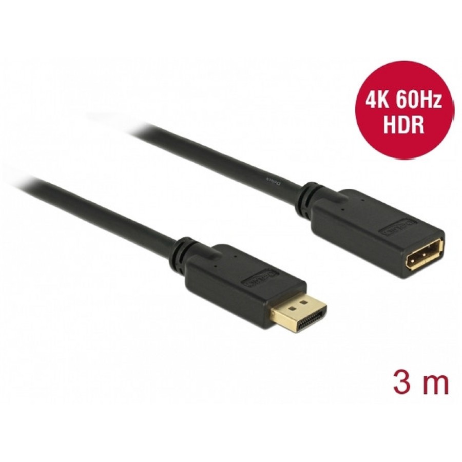 Kabel Displayport Przedłużacz M/F 20 Pin V1.2 3m 4k Czarny Delock