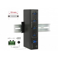 Hub USB 3.0 Delock 4-Port Aktywny Przemysłowy 15kV ESD Din Czarny