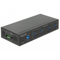 Hub USB 3.0 Delock 4-Port Aktywny Przemysłowy 15kV ESD Din Czarny