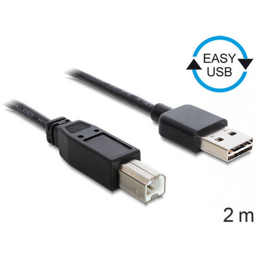 Kabel USB-A(M)->USB-B(M) 2.0 2m Easy-USB Czarny Delock