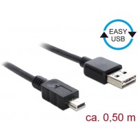 Kabel USB-A(M)->Mini USB-B(M) 2.0 0.5m Easy-USB Czarny Delock