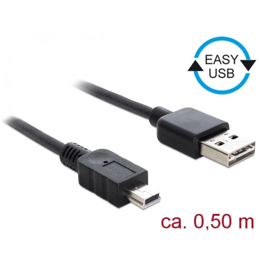 Kabel USB-A(M)->Mini USB-B(M) 2.0 0.5m Easy-USB Czarny Delock