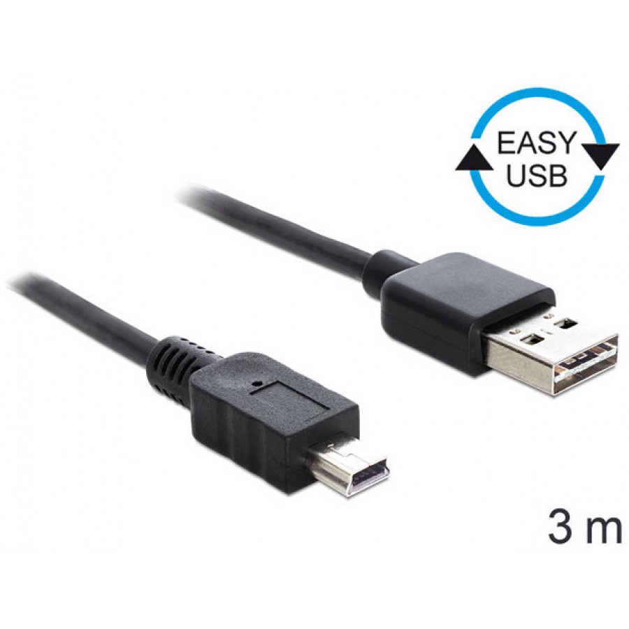 Kabel USB-A(M)->Mini USB-B(M) 2.0 3m Easy-USB Czarny Delock