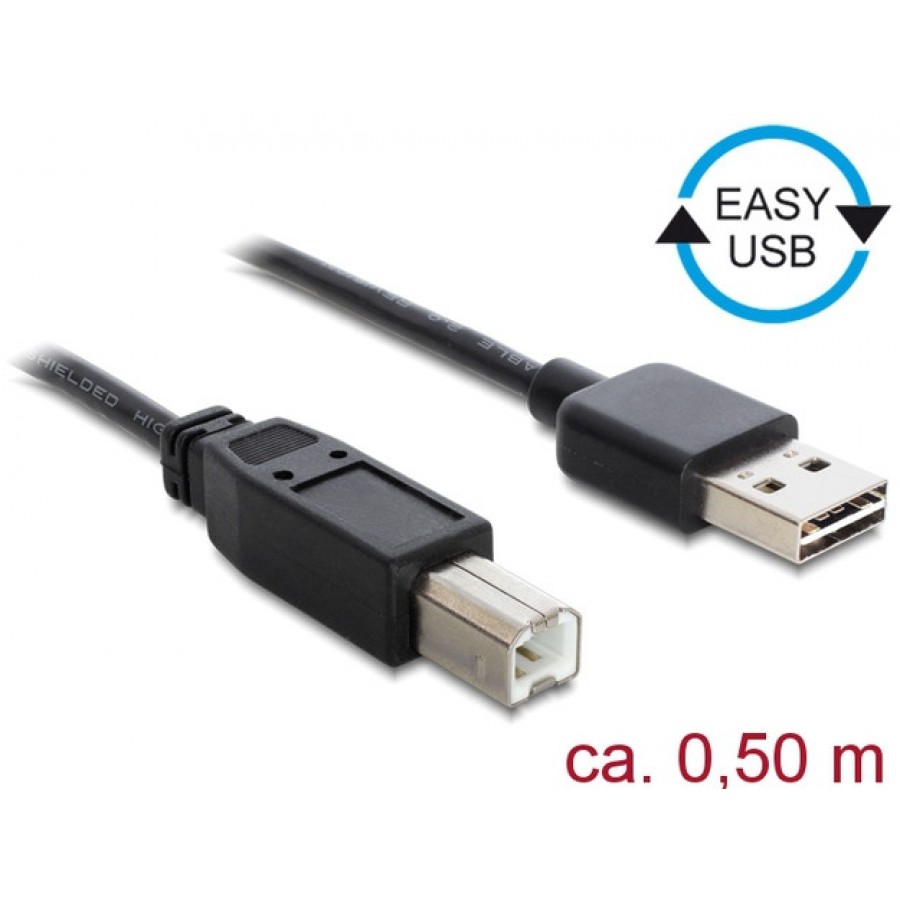 Kabel USB-A(M)->USB-B(M) 2.0 0.5m Easy-USB Czarny Delock