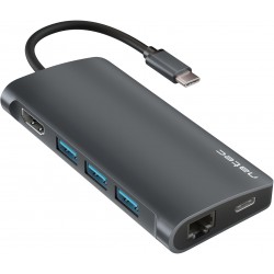 Multi Port Natec Fowler 2 USB-C PD, 3x USB 3.0, HDMI 4k, RJj45, USB-C, SD, Micro SD