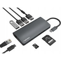 Multi Port Natec Fowler 2 USB-C PD, 3x USB 3.0, HDMI 4k, RJj45, USB-C, SD, Micro SD