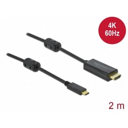 Kabel USB-C(M)->HDMI(M) 2m 4k 60Hz Thunderbolt 3/Displayport Alternate Mode Aktywny Czarny Delock