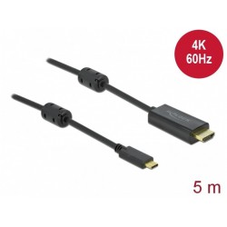 Kabel USB-C(M)->HDMI(M) 5m 4k 60Hz Thunderbolt 3/Displayport Alternate Mode Aktywny Czarny Delock