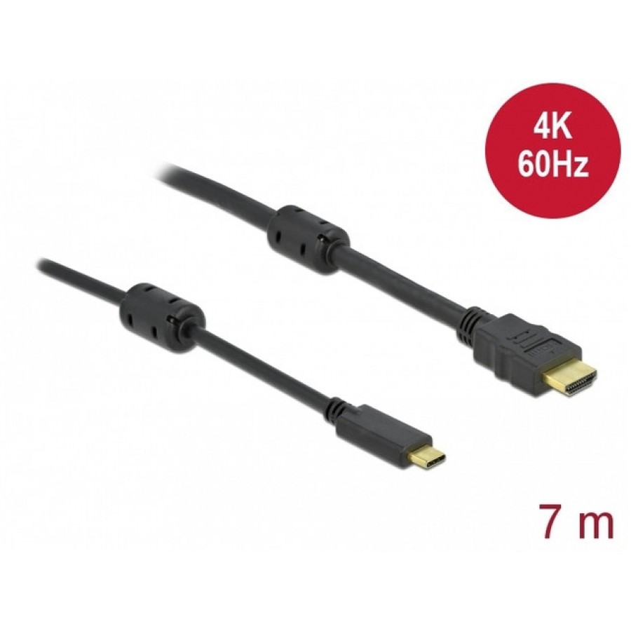 Kabel USB-C(M)->HDMI(M) 7m 4k 60Hz Thunderbolt 3/Displayport Alternate Mode Aktywny Czarny Delock