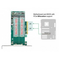 Karta PCI Express X8->2 X M.2 Key M Internal Low Profile Delock