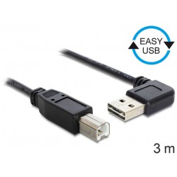 Kabel USB-A(M)->USB-B(M) 2.0 3m Czarny Kątowy USB-A Easy-USB Delock