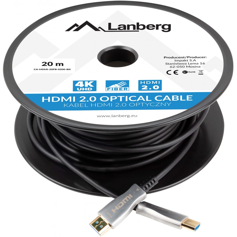 Kabel HDMI M/M V2.0 20m Czarny Optyczny AOC Lanberg