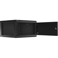 Szafa Instalacyjna Rack Wisząca 19" 6u 600x600 Czarna Drzwi Metalowe Lanberg Flat Pack