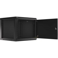 Szafa Instalacyjna Rack Wisząca 19" 9u 600x600 Czarna Drzwi Metalowe Lanberg Flat Pack