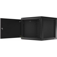 Szafa Instalacyjna Rack Wisząca 19" 9u 600x600 Czarna Drzwi Metalowe Lanberg Flat Pack