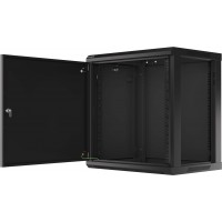 Szafa Instalacyjna Rack Wisząca 19" 12u 600x450 Czarna Drzwi Metalowe Lanberg Flat Pack