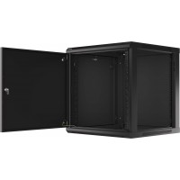 Szafa Instalacyjna Rack Wisząca 19" 12u 600x600 Czarna Drzwi Metalowe Lanberg Flat Pack