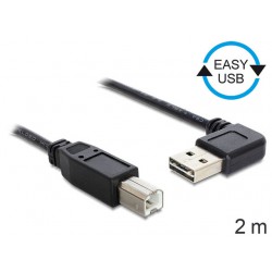 Kabel USB-A(M)->USB-B(M) 2.0 2m Kątowy Lewo/Prawo Easy-USB Czarny Delock