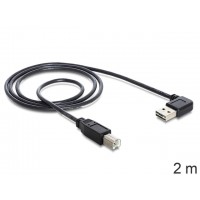 Kabel USB-A(M)->USB-B(M) 2.0 2m Kątowy Lewo/Prawo Easy-USB Czarny Delock