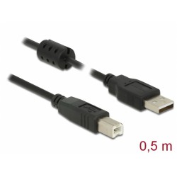 Kabel USB-A(M)->USB-B(M) 2.0 0.5m Czarny Delock