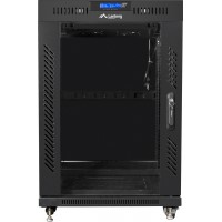 Szafa Instalacyjna Rack Stojąca 19" 15u 600x600 Czarna Drzwi Szklane LCD Lanberg Flat Pack