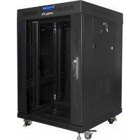 Szafa Instalacyjna Rack Stojąca 19" 15u 600x600 Czarna Drzwi Szklane LCD Lanberg Flat Pack