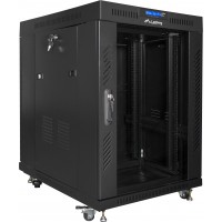 Szafa Instalacyjna Rack Stojąca 19" 15u 600x800 Czarna Drzwi Szklane LCD Lanberg Flat Pack