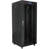 Szafa Instalacyjna Rack Stojąca 19" 27u 600x600 Czarna Drzwi Szklane LCD Lanberg Flat Pack