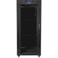 Szafa Instalacyjna Rack Stojąca 19" 27u 600x600 Czarna Drzwi Szklane LCD Lanberg Flat Pack