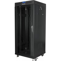 Szafa Instalacyjna Rack Stojąca 19" 27u 600x600 Czarna Drzwi Szklane LCD Lanberg Flat Pack